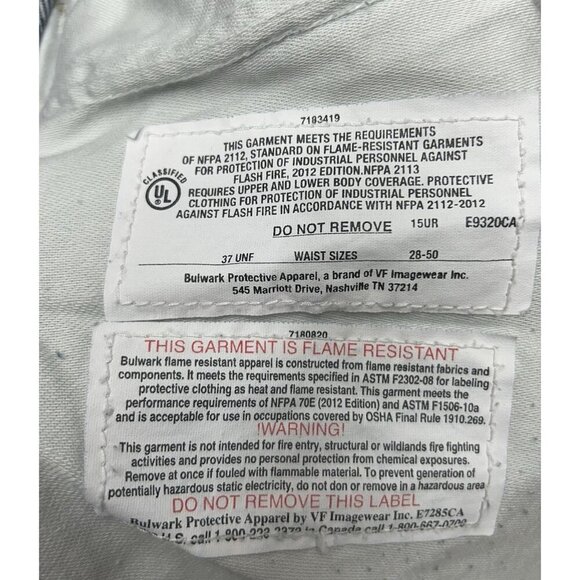 Bulwark FR Jeans Mens 38x31 Blue Fire Resistant Carpenter Straight Work Denim - Picture 5 of 6